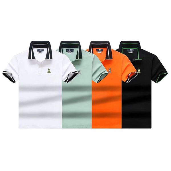 

crazy psychological rabbit mens polos striped designer polo neck t shirt striped short sleeve hemd cartoon skull rabbit polo embroidery cott, White;black