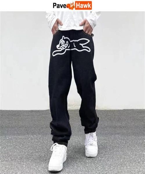 

men039s jeans ropa dog print jens men y2k hip hop baggy joggers pants streetwear straight gothic washed denim trousers pantalon7274213, Blue