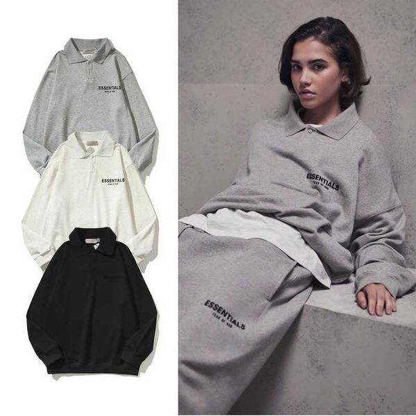 

ess hoodie god season 8 essentials polo flocking letter printed long sleeve t-shirt fog men's and women's outerwear, Black