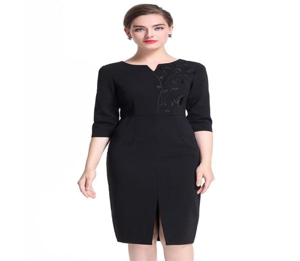 

embroidery women sheath dress 34 sleeve split ol office lady work dresses 09171506999944, White;black