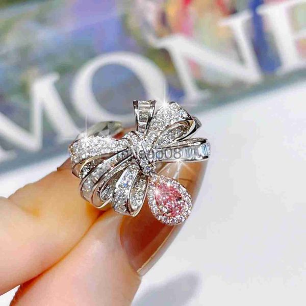 

band rings new bow knot pink water drop pendant zircon jewelry wedding rings women fashion jewelry prom party luxury accessories gifts j2308, Silver