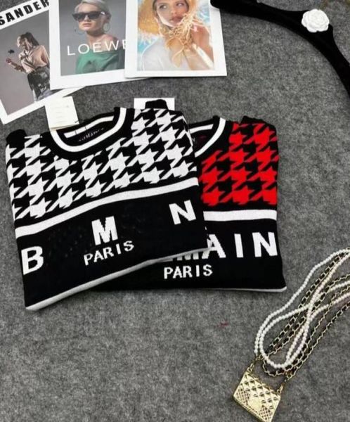 

2022 autumn winter casual knitted houndstooth sweater women pullover sweaters loose jumper o neck long sleeve b printed sweater wo3630546, White;black