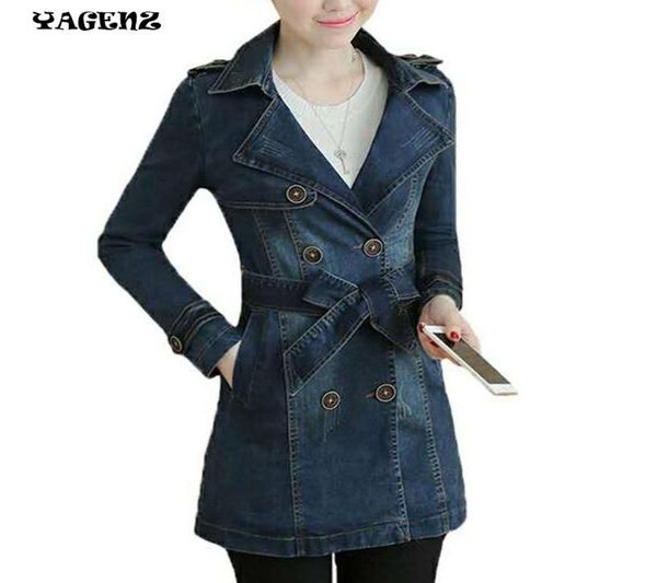 

women039s trench coats 2021 fashion autumn women slim denim jackets plus size 3xl long turndown collar jacket solid jean sleev9964392, Tan;black