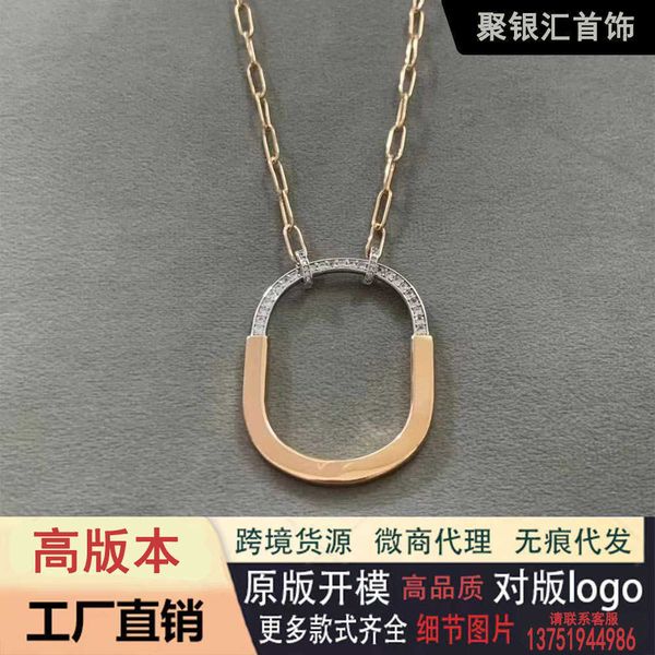 

original tiffay tiff925 silver v gold material new fashion advanced design sense diamond lock necklace, Black