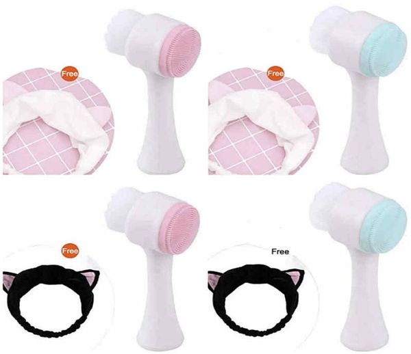 

deep face cleaning tools double headed silicone brush and headbands set facial washing skin beauty accessories3256486