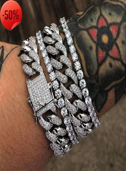 

2021 gold silver bracelets jewelry diamond iced out chain miami cuban link bracelet mens hip hop1543049, Golden;silver