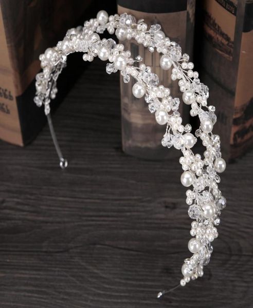 

bridal crowns hair bands korea bride crystal tiara princess pearl crown wedding tiaras headpieces birthday party tiaras jewelry ac8265863, Slivery;golden