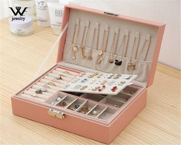 

we high capacity leather jewelry box travel organizer multifunction necklace earring ring storage women gifts 2110131856372, Black;white