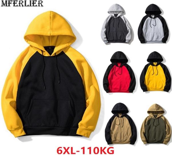 

plus large size big 5xl 6xl men sweatshirt fleece hooded hoodies ptchwork streetwear hip hop winter tracksuit sportwear outwear8217250, Black
