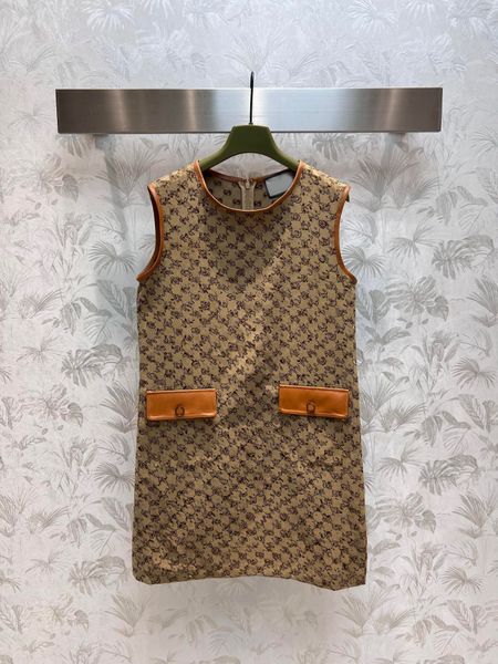 

luxury brand elegant pattern embroidery dress summer straight casual lady dresses fashion 2023 o-neck sleeveless high waist dress, Black;gray