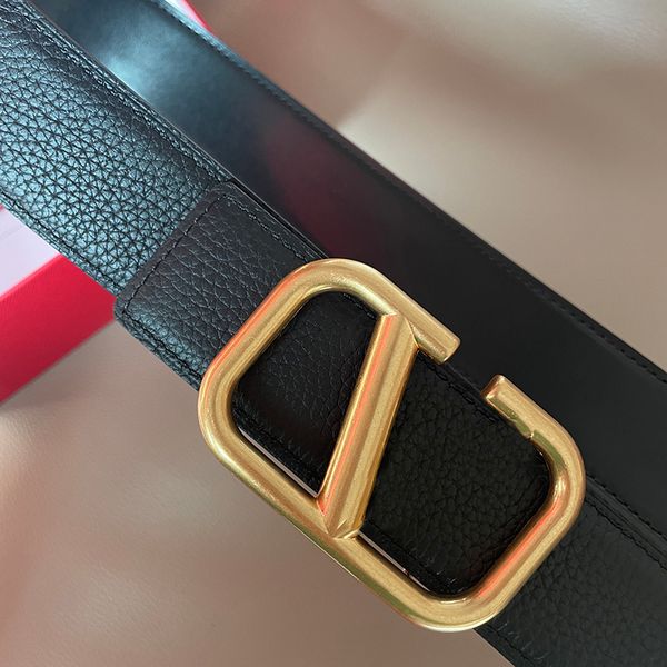 

womens designer belt genuine leather black lychee pattern waistband width 3.8cm fashion casual letters gold silver buckle size 100cm-125cm m, Black;brown