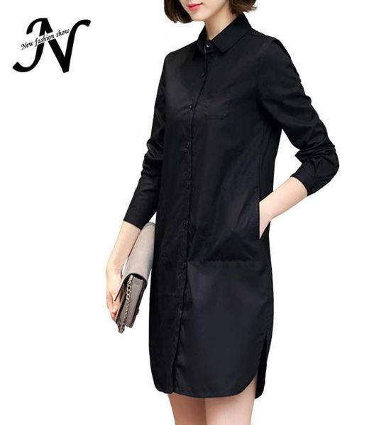 

autumn shirt dress women korean style ladies short straight dress long sleeve 2020 loose casual plus size women clothing3758528, Black;gray