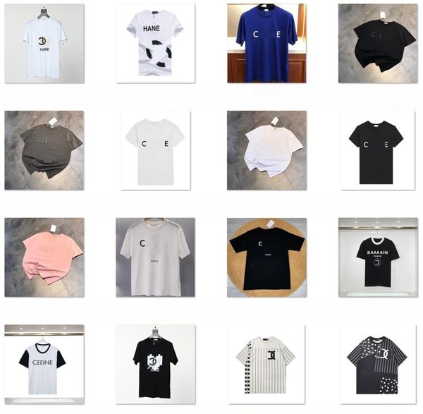

23ss early spring new high-grade cotton printed t-shirt round neck stitching pullover short sleeves size m-xxxl color black white, White;black
