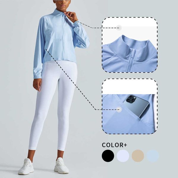 

lulu coat jacket yoga coat zipper long sleeve shirtsport women gym t-shirt for fitness workout clothes sportswear outfit 2 pockets lemon