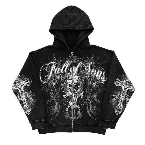 

men's hoodies sweatshirts gothic skull exaggerated print hoodies y2k harajuku sweatshirt men women oversize fashion zip up hoodie hip h, Black