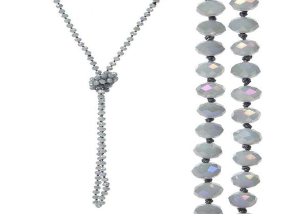 

8mm long strand knotted faceted glass beaded necklaces sparkly handmade multi layer strand statement necklaces with knots between 2510963, Silver