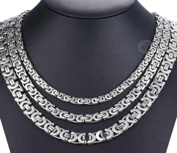 

chains 7911mm stainless steel necklace for men women flat byzantine link chain fashion jewelry gifts lknn149711521, Silver