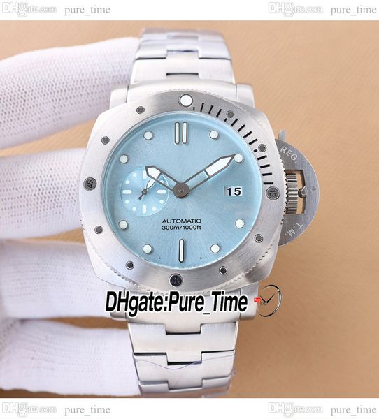 

v7 47mm new dive 01068 a2555 automatic mens watch blue dial bmg-tech steel case stainless steel bracelet date sport gents big watches pure_t, Slivery;brown