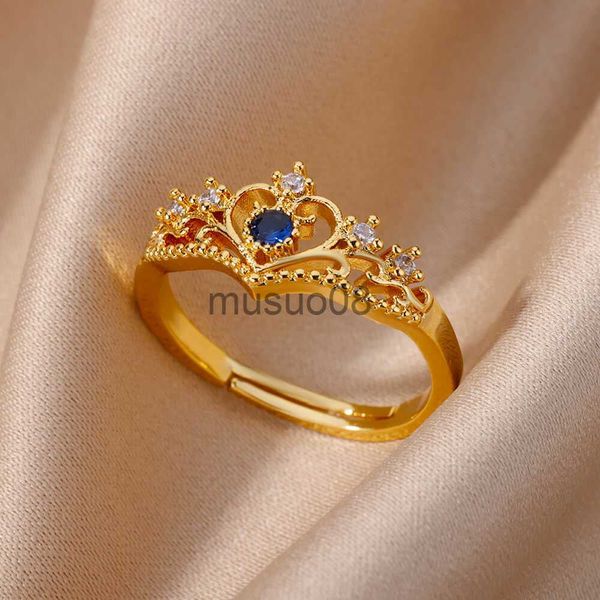 

band rings blue zircon crown rings for women stainless steel adjustable crown ring 2023 trend design female wedding jewerly j230817, Silver