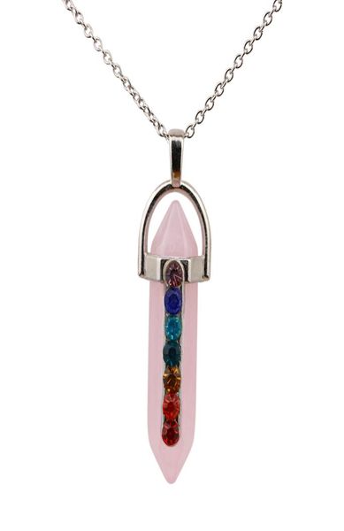 

fashion hexagonal prism rose quartz reiki healing crystal chakra pendant necklace for women jewelry4585115, Silver
