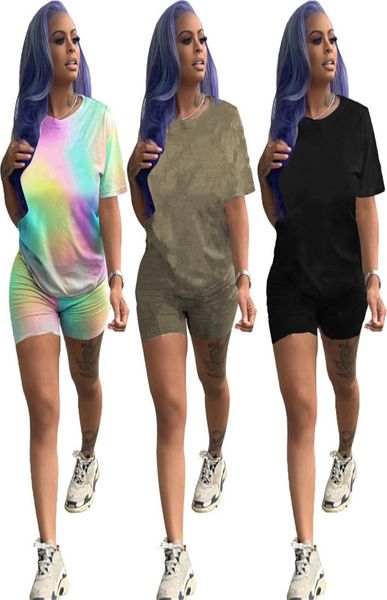 

plus size womens casual tracksuits sports two piece sets summer clothing short sleeve t shirtmini shorts slim jogger suit letter 7307304, Gray