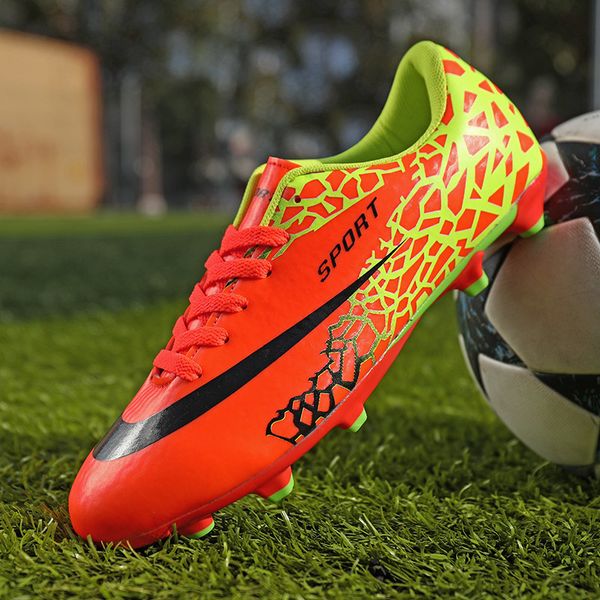 

athletic outdoor outdoor orange fgtf children's soccer shoes size 31-44 lace-up football boots sneakers kids soccer sneakers for men wo, Black