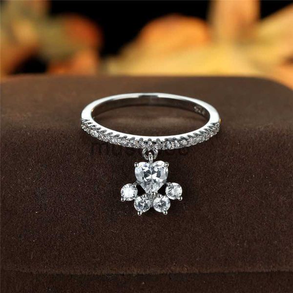 

band rings vintage gold silver color animal footprint ring cute cat paw dog claw pendant ring white zircon love heart stone rings for women