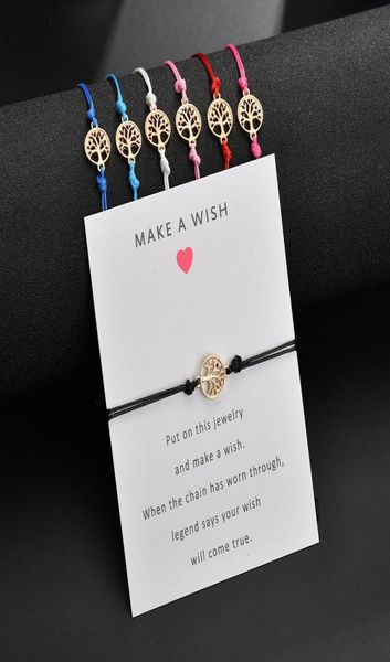 

new tree of life bracelets with gift card for women make a wish gold tree charm handmade rope chains adjustable jewelry accessorie8424807, Golden;silver