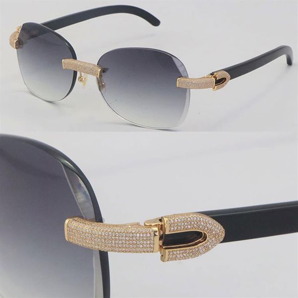 

new micro-paved diamond set rimless metal sunglasses 3524012 original black buffalo horn luxury frame 18k gold c decoration male a337m, White;black