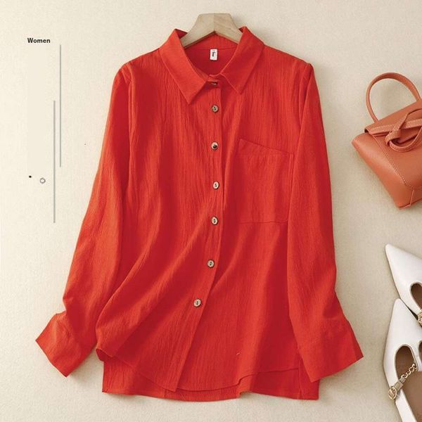 

loose long sleeved artistic linen shirt for women retro commoner temperament top, White