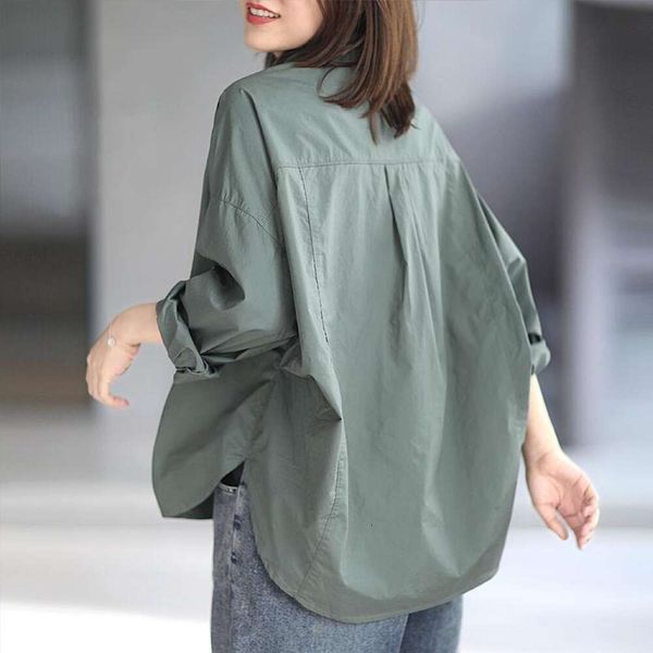 

loose cotton casual shirts lazy three dimensional cut pure color womens shirt long sleeved spring top, White