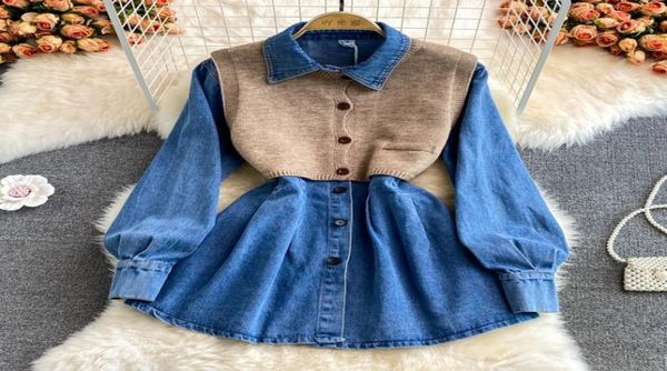 

long sleeve single women039s knits breasted denim blouses women blusas mujer de moda 2023 autumn winter new shirt with knit ves2716303, White