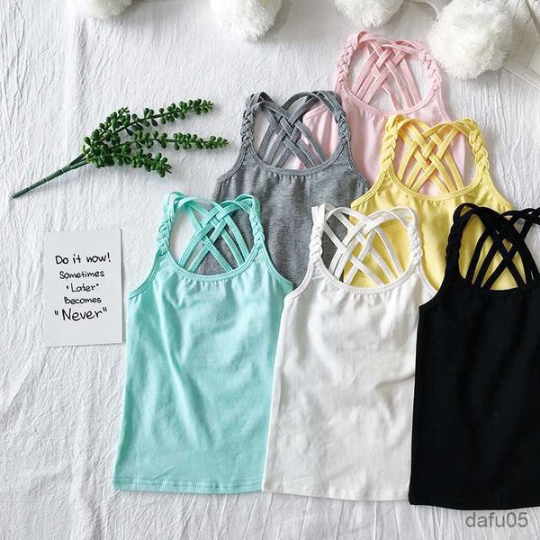 

tank 2022 girls summer tank cotton kids underwear model candy color girl camisole baby singlets children undershirt sports r230817, Blue