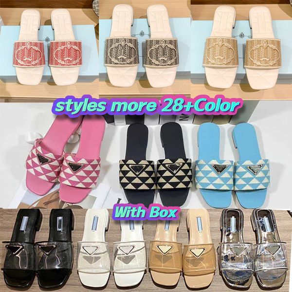 

with box designer slippers sandals fashion summer luxury brand women flip flops orange genuine triangle leather outdoor loafers slide ladies, Black