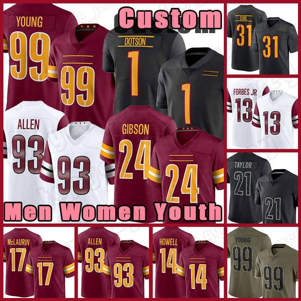

1 jahan dotson football 99 chase young jersey terry mclaurin antonio gibson washingtons jonathan allen commanders tress way emmanuel forbes, Black;red