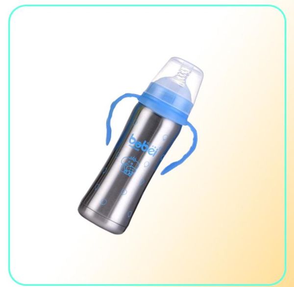 

new baby feeding bottle stainless steel thermos bottle handle antiflatulence nipple straw 3in1 milk262o1117301