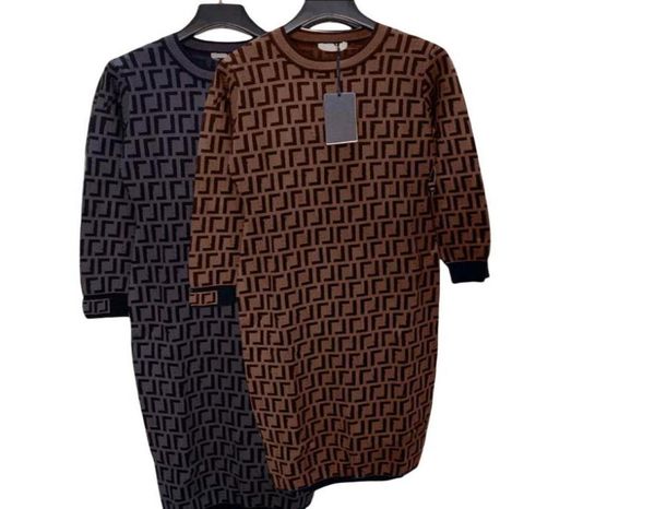

women casual dresses classic vintage knit dress fashion designers sweaters clothes full letter luxurious senior long sleeve 5 kind3512403, Black;gray