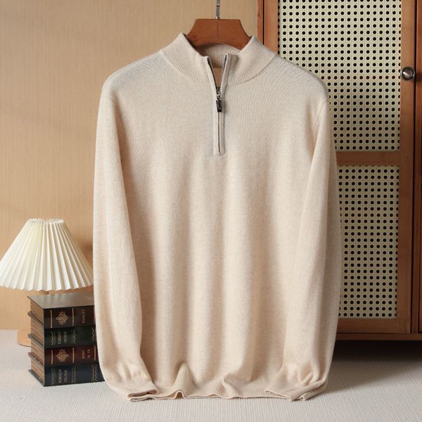 

men's sweaters highend 100 cashmere knitted sweater with half high neck zipper winter warmth pullover solid color autumn 230816, White;black