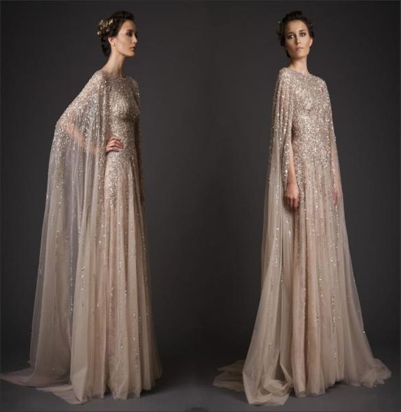 

wedding dresses aline crew champagne seethrough tulle bridal gowns appliques beads watteau dresses krikor jabotian gowns hy41702786082, White