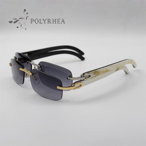 

luxury sunglasses natural texture buffalo horn glasses rimless men women sun glasses brand designer white inside black2987, White;black