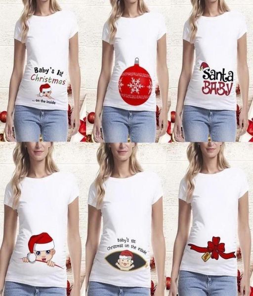 

women039s tshirt pregnancy tee maternity christmas women cute santa baby print pregnant clothes 02031277378, White