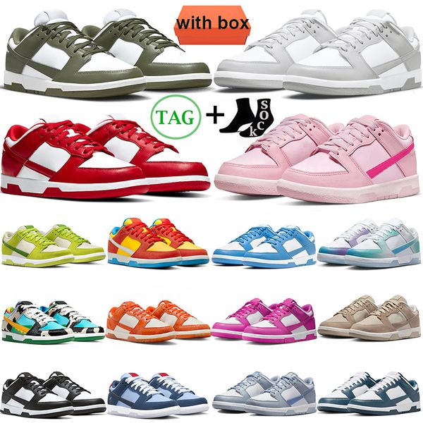 

with box casual shoes designer mens women panda white black triple pink grey fog university blue cracked orange active fuchsia mens trainers