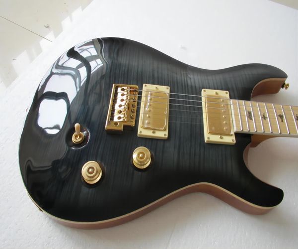 

custom 24 private stock ltd black flame maple paul electric guitar maple neck white mop birds abalone ring fingerboard inlay