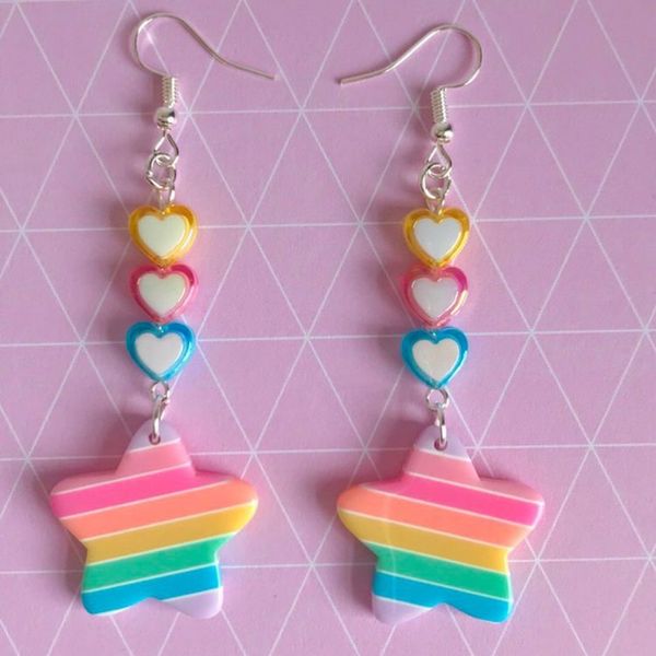 

acrylic tassel love earrings candy color elegant star earrings, Silver