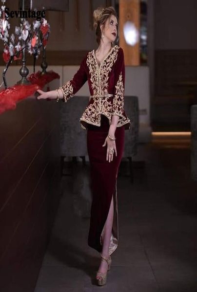 

sevintage mermaid karakou algerian evening dresses long sleeves jacket skirt velvet prom dress appliques lace party gowns lj2011243411165, White;black