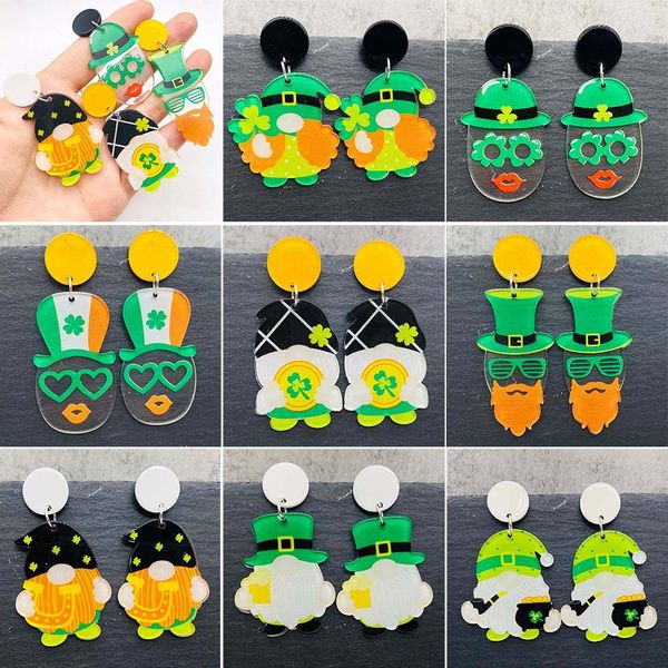

acrylic earrings clover magic hat beard irish earrings festival, Silver