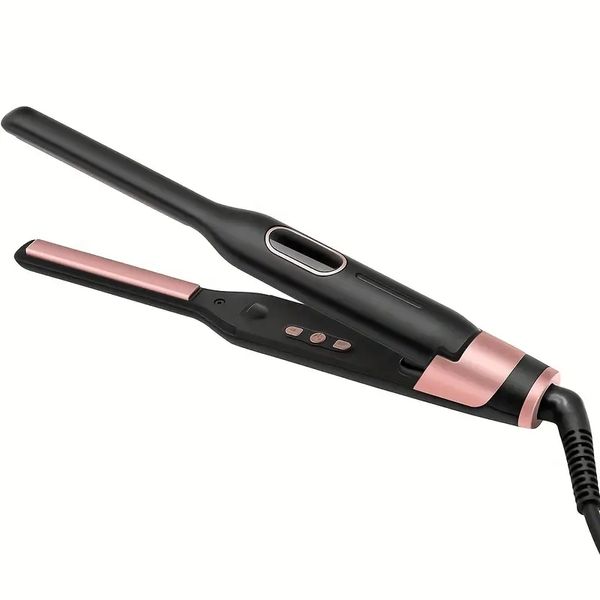 

flat iron, small flat iron for short hair, beard and pixie cut, 1/2 inch fast heating titanium ceramic mini hair straightener with dual volt, Black