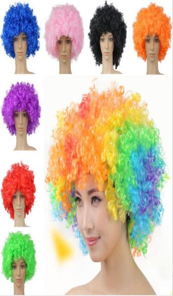 

color cosplay clown wig party headdress head football fans colorful headwear wigs synthetic hair clips lace bea4782681975, Black