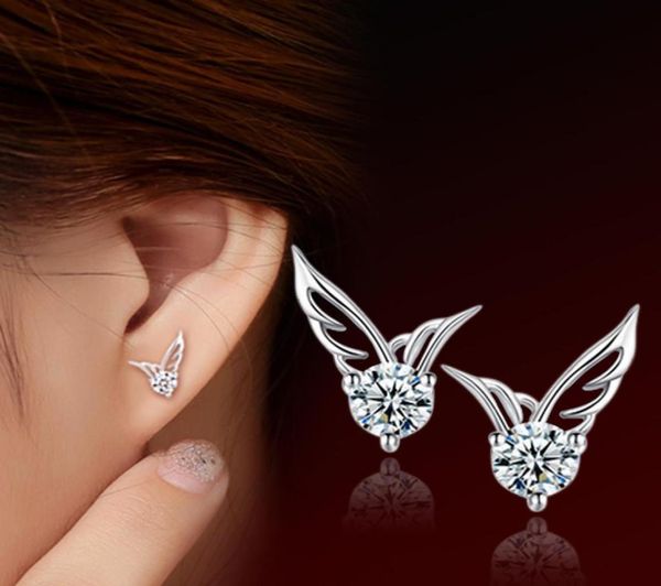 

women angel wings stud earrings fashion south korea bohemian ear jewelry 925sterlingsilver austrian crystal angel wing 352 n21241390, Golden;silver