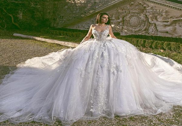 

luxury wedding dress bling bling beaded lace appliques ball gown weddig dresses custom made v neck long sleeves bridal gowns6488429, White